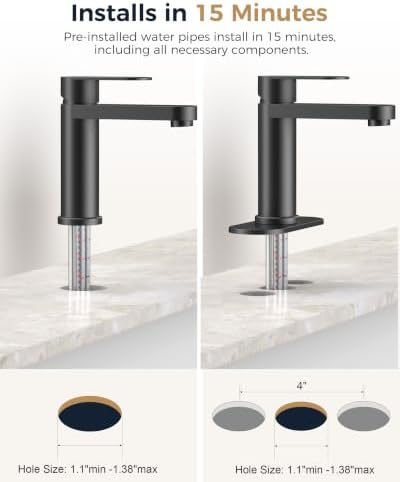 FORIOUS Bathroom Faucet 1 Hole, Single Handle Vanity Faucet Matte Black - Image 4