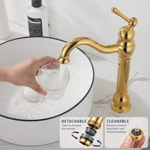Single Handle Bathroom Vessel Sink Faucet, Polished Gold - Image 4