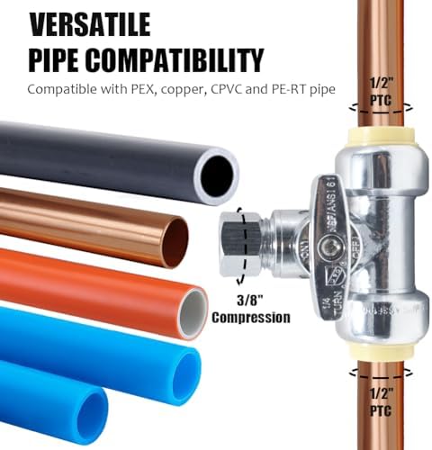 TTFLEX 1/2" Push x 1/2" Push x 3/8" Comp Tee Valve, Shut Off Valve 1/4 Turn - Image 4
