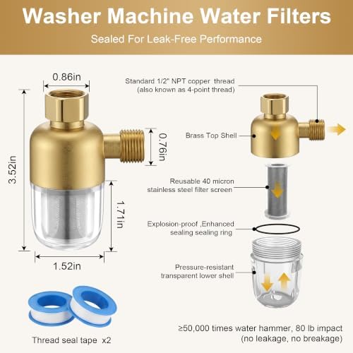 Washing Machine Inline Water Filter 2 Pack, Brass Sediment Filters - Image 6