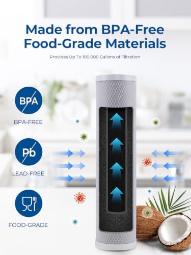 20" x 4.5" Whole House Water Filter Replacement Set, 3-Stage High Flow System with PP Sediment, GAC & CTO Carbon Block, Reduces Chlorine & Odors, Fits All 20" Housings - Image 4