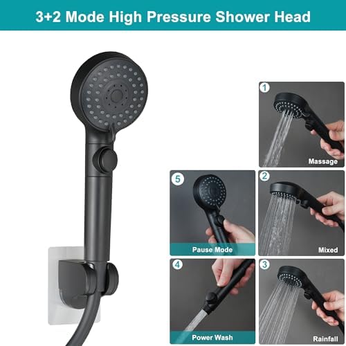GwernKB Handheld Black Shower Head with Hose and On Off Switch,Water Saving - Image 3