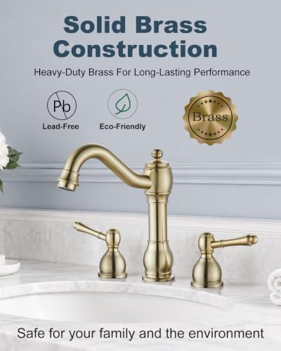 Aolemi Widespread Bathroom Sink Faucet 3 Hole Metal Lever Brushed Gold - Image 5