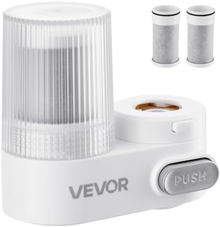 VEVOR Faucet Mount Water Filter, Vertical Water Purifier for Sink Tap, NSF Certified Carbon Fiber Filter, Removes Chlorine Lead with 3 Filters, Fits Most Kitchen or Bathroom Faucets, White by VEVOR