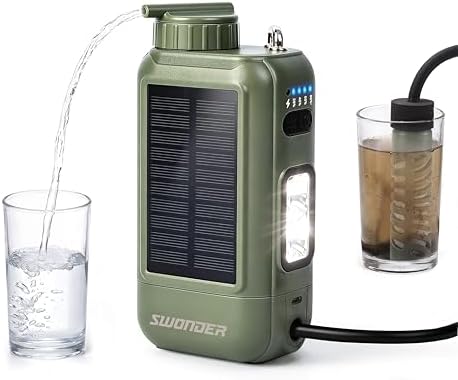 Swonder Portable Electric Water Filter – 0.01 Micron Camping Water Purifier with Solar & 5200mAh Battery, 4-Stage Filtration System for Hiking, Emergency, Survival by Swonder