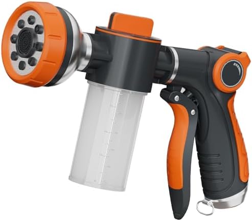 Garden Hose Nozzle,8 Patterns Hose Sprayer High Pressure,Heavy Duty Dog Wash,Metal Water Hose Nozzle with Soap Dispenser,Car Wash Foam Gun by Hongmai
