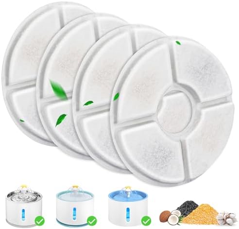 Cat Water Fountain Filter Replacement, 4 Pcs Cat Fountain Filters Dia is 5" with 3-Filtration System, Round Cats Carbon Filters Compatible with 81oz /2.4L Round Automatic Pet Fountain Water Dispenser by Beyolike