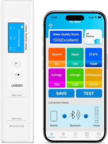 6-in-1 Smart Water Tester for Drinking Water with APP Monitoring, Digital Water Testing Kit for TDS Meter, EC, Temp, TOC, COD, UV275, Professional Water Tester for Home, Well, Tap & Outdoor. by LIFEGARDENINGECO-FRIENDLYTECHNOLOGY