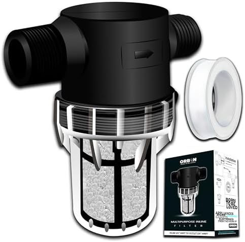 Inline Water Filter – 3/4" MNPT to MNPT, Fine Mesh Sediment Filter with Crystal Resin Balls for Whole House, Under Sink, Shower, Washing Machine, Garden Hose, Tap – Reusable Pre-Filter Strainer by ORBON