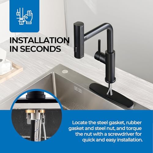 WEWE Waterfall Kitchen Faucet, Pull-Down Sprayer, Matte Black, 3-Mode - Image 7
