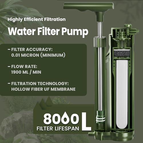 Portable 3-Stage Water Purifier Survival Pump with 0.01 Micron Ultrafiltration Membrane Water Purification System,Suitable for Hiking,Camping,Emergency Survival Water and Outdoor Activities - Image 2