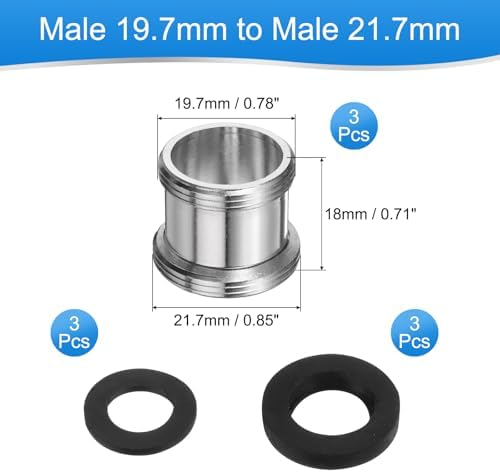 uxcell 3Pcs Faucet Adapter Kit, Male 0.78in to Male 0.85in Kitchen Sink Stainless Steel Tap Aerator Adapter Set to Connect Garden Hose, Water Filter, Standard Hose Diverter - Image 2