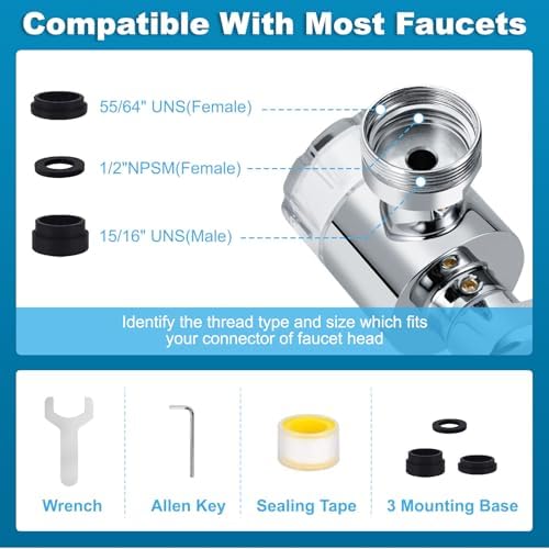1440º Sink Water Filter Faucet Extender Telescopic, Splash-proof Sink Faucet Extender with Filter, Reduce 99% Chlorine, 2 Modes Spray Attachment for Kitchen/Bathroom/Toddlers, 8Pcs Replacement Filter - Image 5