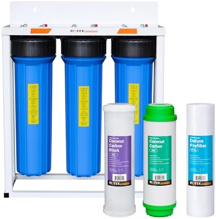 Rotek Water Systems Whole House Water Filtration System, 3-Stage Water Filter System, SED, GAC, ACB, Clean Water, Sediment, Carbon Block, & Granular Carbon Filter, 20 Inch by RotekWaterSystem