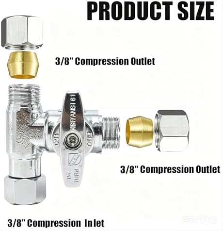 TTFLEX 3/8" x 3/8" x 3/8" Compression Tee Valve, Shut Off Valve, 1/4 Turn - Image 2