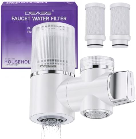 DEASS Water Filter for Sink Faucet, Tap Water Purifier for Kitchen & Bathroom, Removes 99% Chlorine, Lead & 60+ Contaminants, Tool-Free Installation, Includes 2 Filters by Unknown