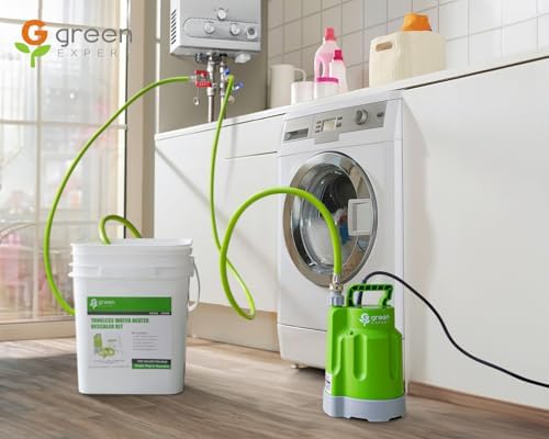 Green Expert Tankless Water Heater Flushing Kit, 1/4HP High-Flow Pump (1800 GPH), 3 Gallon Locking-Lid Bucket, 2×6ft 3/4" GHT PVC Hoses & Wrench, Descaling Maintenance Kit (Descaler Not Included) - Image 2