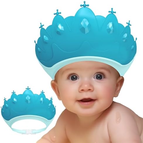 Baby Shower Cap Shield, Baby bath set shower cap, Visor Hat for Eye and Ear Protection for 0-9 Years Old Children,Cute Crown Shape Makes the Baby Bath More Fun (Blue) by Unknown