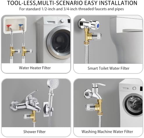 YH02 50 Micron Reusable Brass Washer Water Filter, Compact Washing Machine Water Filter System, for Washing Machine, Shower, Camping, Travel, Anti Scale Portable Sediment Filter - Image 4