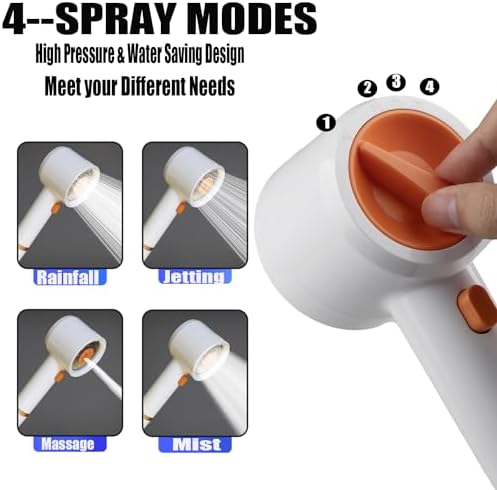 High Pressure Shower Head with Handheld,Shower Head with Filter with Pause Switch Water Saving Filter Showerhead, Showerhead Set with Hose, Bracket and Cotton Filter, Make Bathing Healthier (white) - Image 2