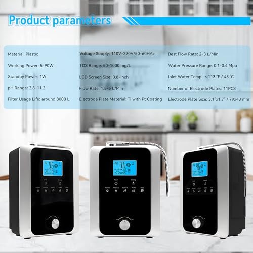 Water Ionizer and Water Purifier Machine,PH 3-11 Alkaline Acid Water Machine,Up to -800mV ORP, 8000 Liters Per Filter,11 Plate Electrode,Regulation Valve to Control PH and ORP/Auto-Cleaning - Image 6