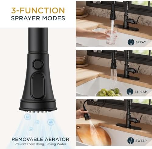 FORIOUS Black Kitchen Faucet with Pull Down Sprayer, Atique Style - Image 5