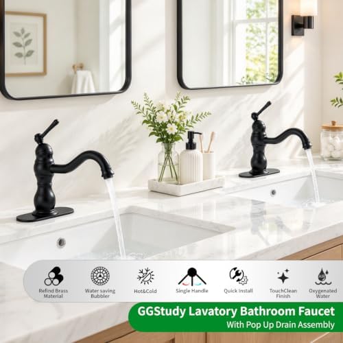 Matte Black Bathroom Faucet Single Handle One Hole - Image 2