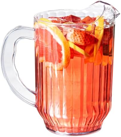 Restaurantware 60 oz Clear Plastic Water Pitcher, Ribbed Carafe, 1 Count - Image 6