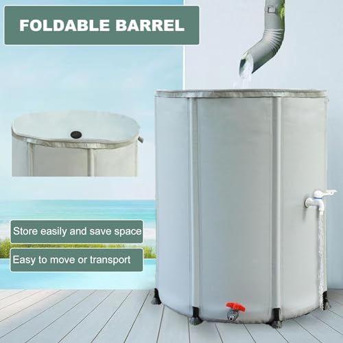 Foldable Rain Barrel with Stand and Tap 500L Capacity Gray Garden Water Collector Kit with Zipper Cover for Rainwater Harvesting - Image 3