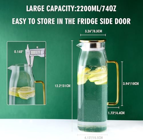 GLASKEY 74oz Square Glass Pitcher with Lid and Handle for Fridge,Borosilicate Glass Carafe for Hot or Cold Drink, Large Jug for Iced Tea,Coffee,Juice,Homemade Beverage (Gold) - Image 4