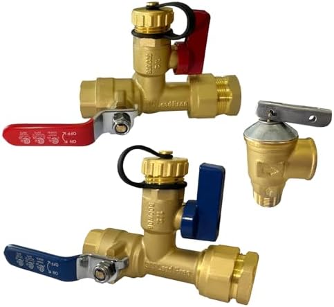 CAMPLUX 3/4 Inch IPS Isolator Tankless Water Heater Service Valve Kit, with Pressure Relief Valve, Clean Brass Construction by CAMPLUX