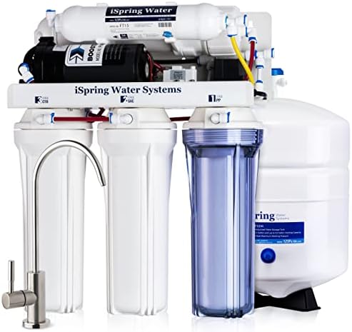 iSpring RCC7P, 75 GPD Reverse Osmosis System with Pump, 5-Stage Boosted Performance Under Sink RO Water Filtration System with Patented Top-Mounted Faucet Design for Easy Installation by iSpring