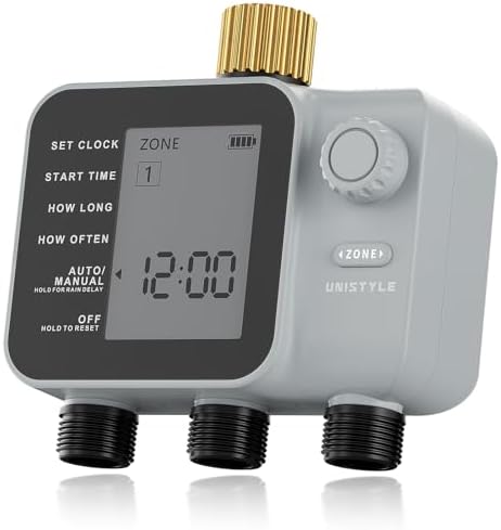 [All-New 2027] 3 Zone Sprinkler Timer with Brass Inlet, Unistyle Water Timer for Garden Hose with Rain Delay/Manual Watering/Automatic Irrigation, Hose Timers with Large LCD for Yard and Lawn Patio by Unistyle