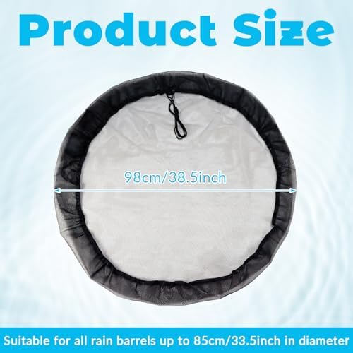 38.5 Inch Mesh Cover for Rain Barrel, Black Rain Barrels Net Cover, Water Collection Bucket Screen Covers to Keep Leaves Debris Out - Image 2
