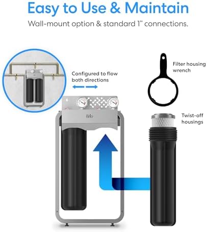 Brio Whole House Water Filter System w/Gauges | 2 Stage Fast-Flow Filtration (5 Micron Sediment, CTO Carbon Block) 4.5" x 20" Filters | Improves Taste, Protects Home Appliances & Shower | 900 GPH - Image 7