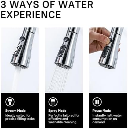 WEWE Pull-Down Kitchen Faucet, 3-Mode Sprayer, Polished Chrome, High Arc - Image 5