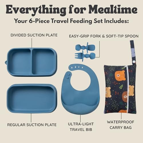 Baby Travel Feeding Set with Silicone Suction Plates, Dark Blue Small - Image 3
