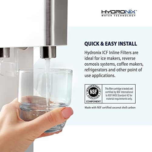 Hydronix ICF-10 Inline Post Activated Carbon Water Filter Replacement Cartridge with 1/4-Inch NPT for Refrigerator, Ice Maker, RO Reverse Osmosis System, 2000 Gallons - 1 Year Capacity (3 Pack) - Image 3
