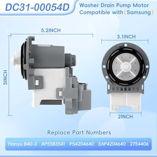Upgraded DC31-00054D DC31-00187A PX3516-01 Washer Drain Pump Compatible with Samsung Washer, Replacement Part 2754406 AP5583541 PS4204640 EAP4204640 PD00002185, fit WA4, WA5, WF2, WF3, WF4, WF5 series - Image 2