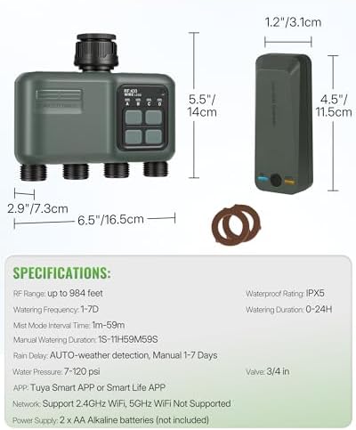 WiFi Water Timer for Garden Hose, Sprinkler Timer 4 Zone, Smart Hose Water with WiFi Irrigation Controller,Voice Control RF433 Automatic Irrigation System/Rain Delay/Manual Watering D34WT06 - Image 4
