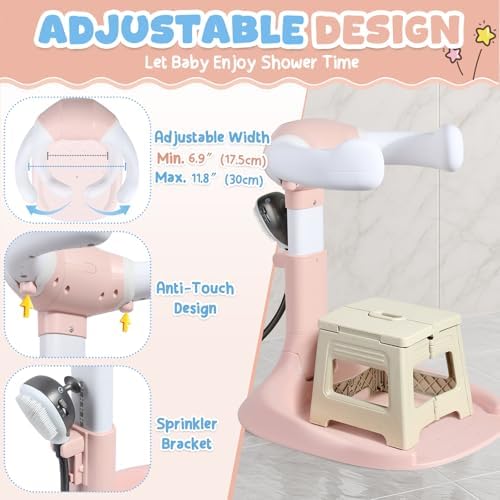 Orzbow Collapsible Baby Shower Stand with Chair, Adjustable Height, Pink - Image 3