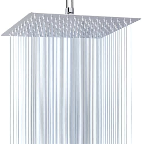 Voolan Extra Large Rain Shower Head - High Flow Square Rainfall Showerhead - Waterfall Full Body Coverage - Universal Ceiling or Wall Mount (16 * 12 Inch Rectangle, Chrome) by Voolan