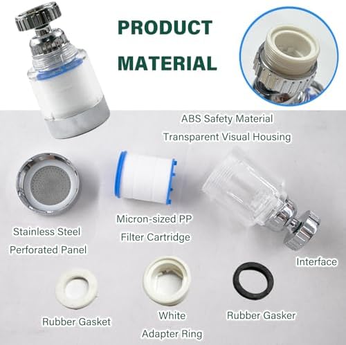 2-Pcs Sink Water Faucet Filter,360 Degree Rotating Faucet Filter Water Filter Purifier for Kitchen,Bathroom Sink,Removes Sediment and Large Impurities,with 6 Filter Cartridges - Image 3
