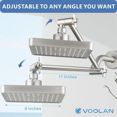 Voolan Rain Shower Head with 11" Extension Arm - High Pressure Rainfall Showerhead - Luxury Modern Look - Comfortable Shower Experience Even at Low Water Flow (Square, Brushed Nickel) - Image 4