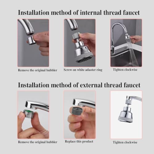 Faucet Aerator Faucet Sprayer Attachment, Kitchen Faucet Head Replacement with 4 Spray Modes, 360° Swivel Faucet Extender Anti-Splash Sink Sprayer Faucet Nozzle Head (Diamond, Silver) - Image 4