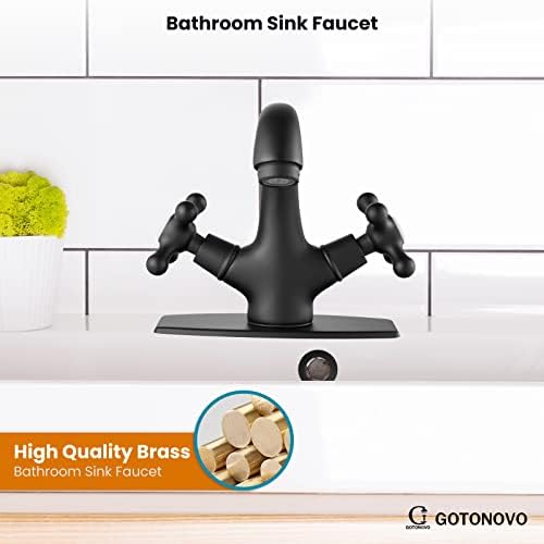 gotonovo Bathroom Sink Faucet 1 Hole Double Cross Handle, Matte Black - Image 2