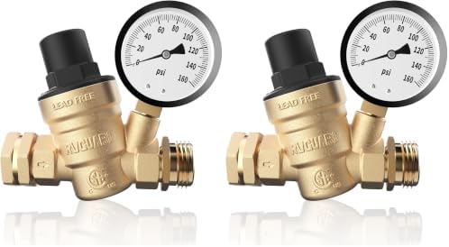 RVGUARD RV Water Pressure Regulator Valve, CSA Approved, Lead-Free Brass Adjustable Water Pressure Reducer with Gauge and Inlet Screen Filter for RV Camper Travel Trailer (Pack of 2) by RVGUARD