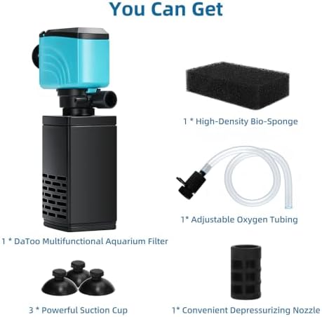 DaToo Aquarium Filter 35-75 Gallon Fish Tank Filter 400GPH Powerful Pump for Aquariums Adjustable Air Flow Submersible Internal Aquarium Filters for Pond Wavemaker Air Supply Freshwater and Saltwater - Image 7