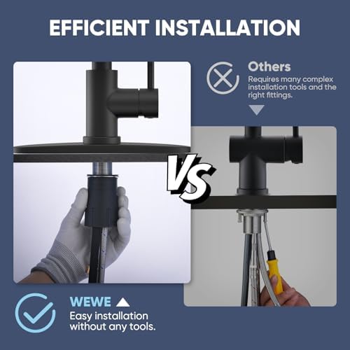 WEWE Black Kitchen Faucet with Pull Down Sprayer, High Arc Bar Sink Faucet - Image 6