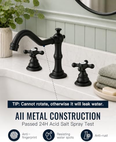 gotonovo Bathroom Faucet 3 Hole Vintage, Matte Black, Script Font Label - Image 2